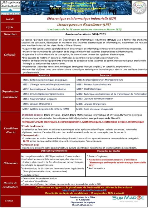 Faculté FS El Jadida Licence Excellence LPE 2024 2025 Supmaroc