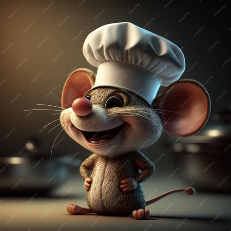 Ilustración De Un Lindo Ratón Vestido Como Chef En Una Mesa En El Fondo