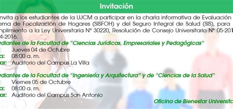 Invitación a charla informativa SISFOH y SIS Universidad José Carlos