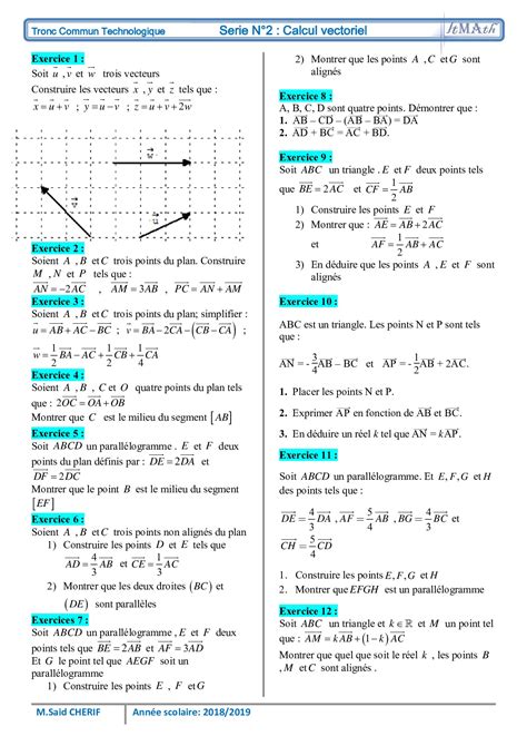 Calcul vectoriel dans le plan Exercices non corrigés 9 AlloSchool