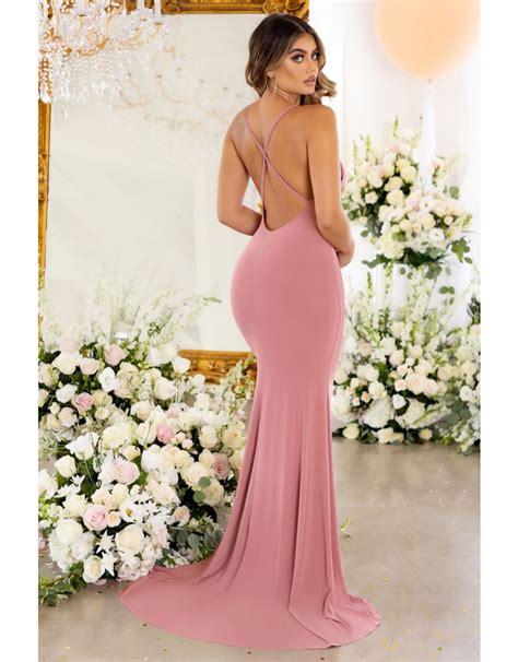 One Step Ahead Nude Long Sleeve Backless Fishtail Maxi Dress Club L