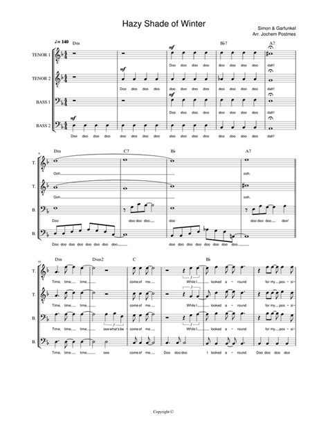 Simon & Garfunkel - A Hazy Shade of Winter (TTBB) Sheet music for Bass ...