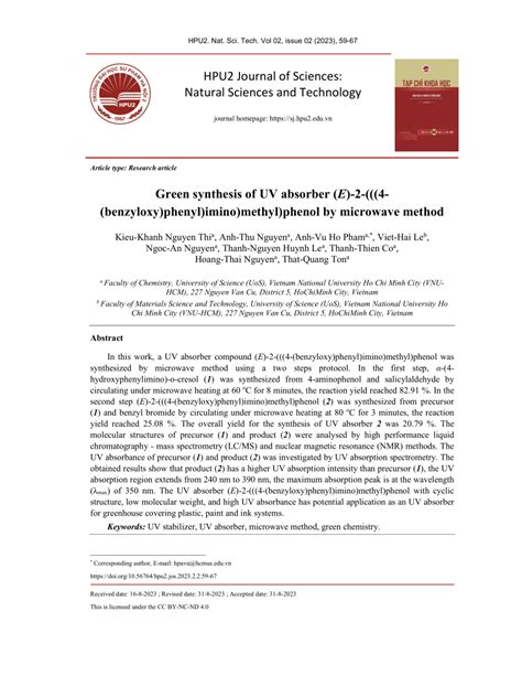 PDF Green Synthesis Of UV Absorber E 2 4 Benzyloxy Phenyl Imino