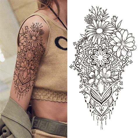 Death skull flower temporary tattoo for women girls snake bird peony ...