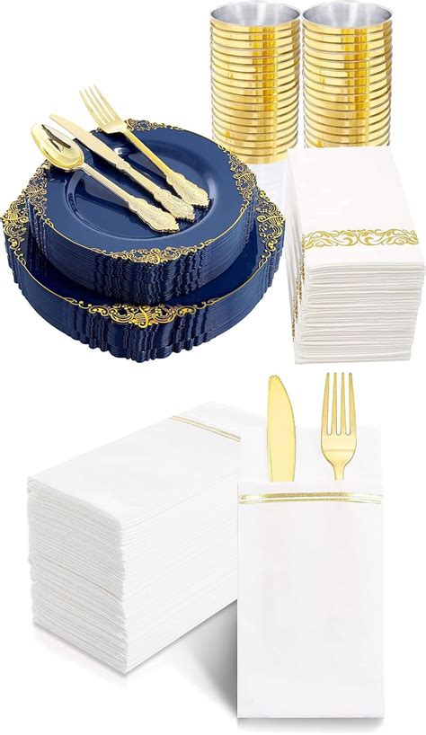 Amazon Nervure Pcs Blue Plastic Plates Gold Plastic Plates