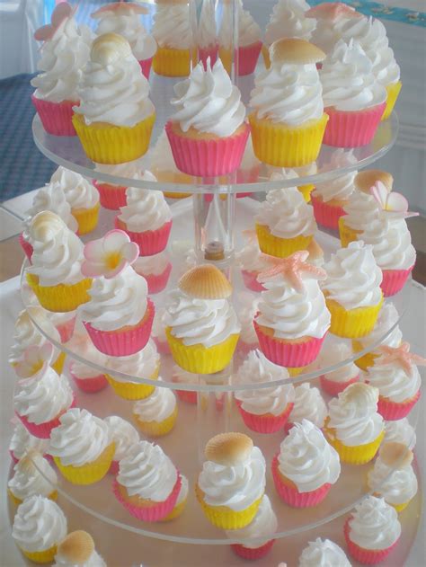 Sugar Siren Cakes Mackay Frangipani And Shell Wedding Cupcake Tower