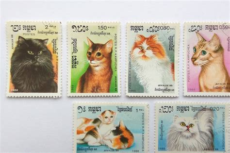 Set Of 7 Pcs Postal Cat Breeds Collectibles Cat Postage Stamps Etsy