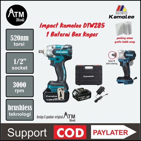 Jual Kamolee Impact Wrench Cordless Dtw Impek Baterai Nm Inch