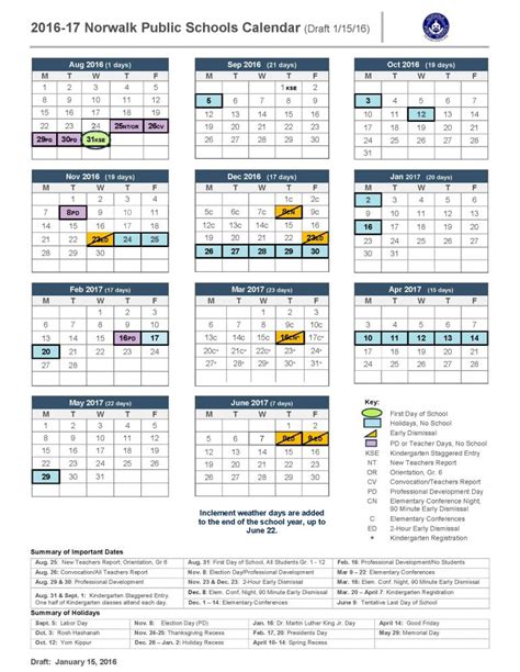 Proposed 2016 17 Nps School Calendar Norwalk Public Schools | Qualads