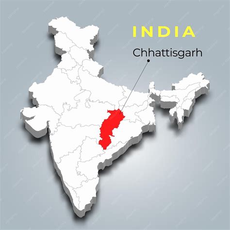 Ubicación Del Mapa De Chhattisgarh En El Mapa Isométrico 3d Indio