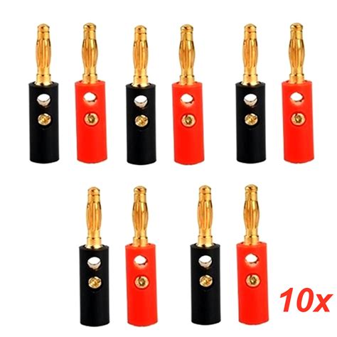 10Pcs Audio Speaker Screw Banana Gold Plate Plugs Connectors 4Mm