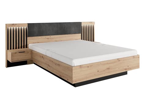 Letto Con Comodini X Cm Con Led Naturale E Nero Ariada