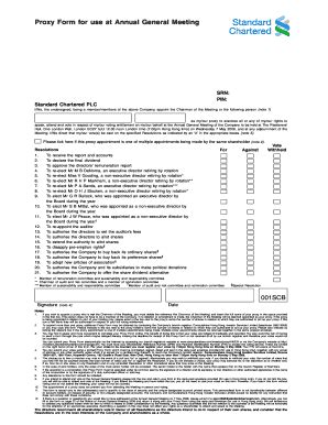 Fillable Online Proxy Form For Use At Annual General Meeting Standard