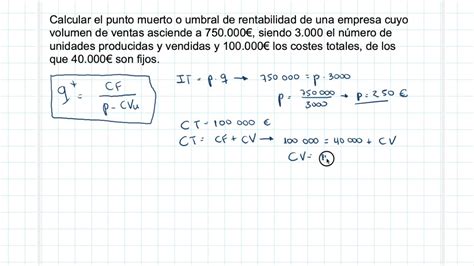 Ejercicio Resuelto Punto Muerto O Umbral De Rentabilidad Youtube