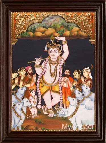 Fine Finish Wooden Govardhana Krishna Tanjore Painting Size 24x18