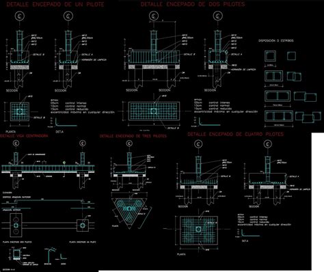 Detalles De Cimentación Pilotes En AutoCAD Librería CAD