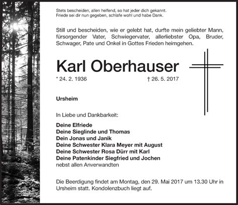 Traueranzeigen Von Karl Oberhauser Trauer Nn De