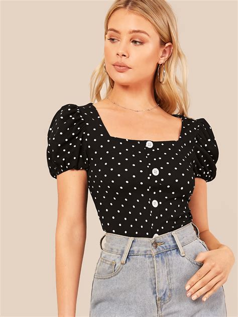 Button Front Polka Dot Top