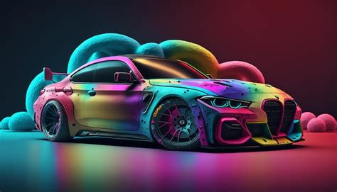 Premium AI Image | A colorful bmw m3 with a rainbow paint effect