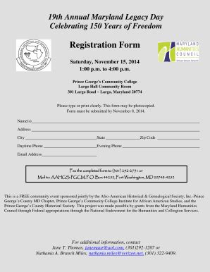 Fillable Online Pgcm Aahgs 2013 Juneteenth Registration Form V2 Pgcm