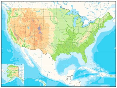 USA Szczegółowa Topograficzna Mapa Ilustracja Ilustracja Wektor