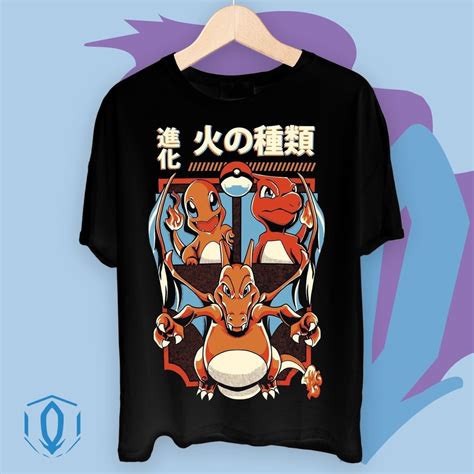 Remera Negra Charmander Charmeleon Y Charizard