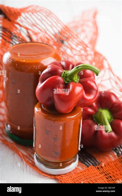 Red Bell Pepper Coulis Stock Photo Alamy