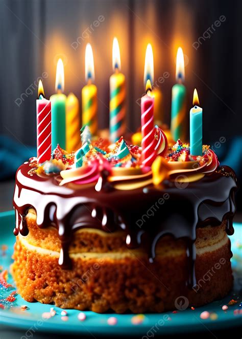 Birthday Cake With Candles Happy Ai Artwork Background Wallpaper Image