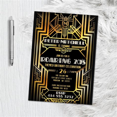 Great Gatsby Invitation Invitation Paper Invitation Design Roaring