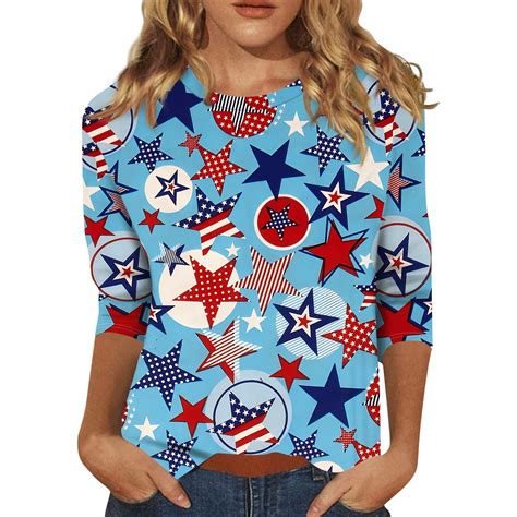 Wangxldd 4th Of July Tunic Tops For Women 3 4 Sleeve Shirts Star