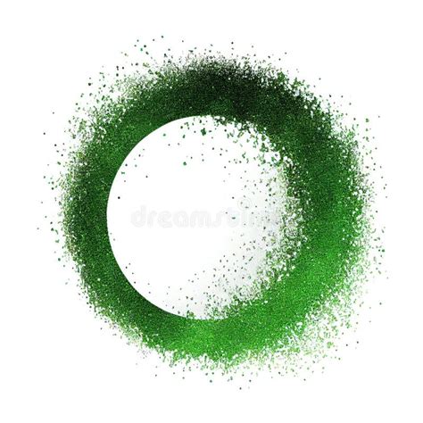 Green Glitter Swirling Particles On Circle Frame Isolated On White