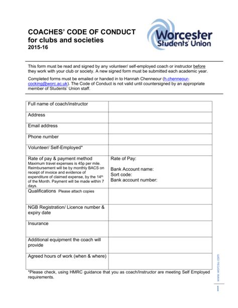 Coaches Code Of Conduct Template