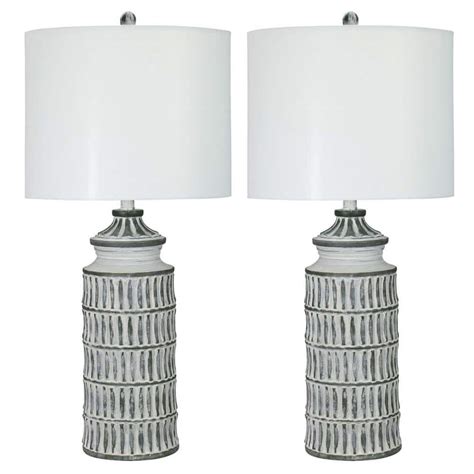 Fangio Lighting Pair Of 29 In Antique Grey Indoor Table Lamps With