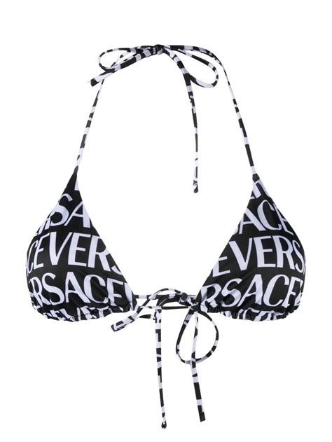 Versace Logo Print Triangle Bikini Top In Black White ModeSens