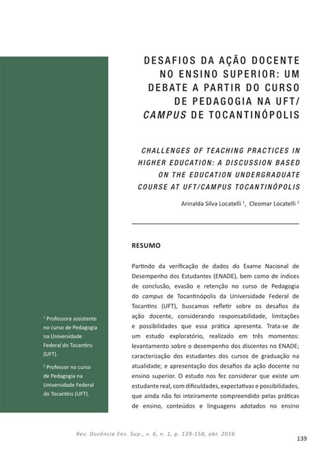 Pdf Desafios Da Ação Docente No Ensino Superior Um Debate A Partir Do Curso De Pedagogia Na