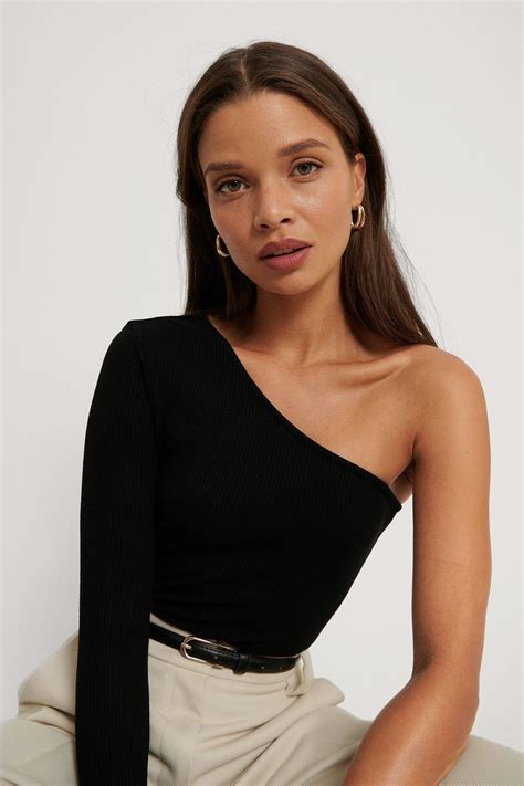 One Shoulder Rib Top Black Shoulder Tops Outfit Black One Shoulder