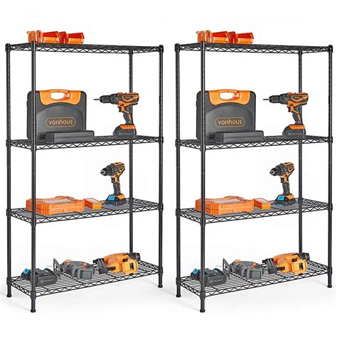 VonHaus Garage Shelving Units Set of 2 Adjustable 4-Tier Wire Shelving Unit for Storage - Metal ...