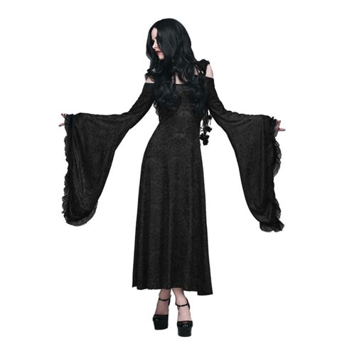 Gothic Flare Sleeves Cold Shoulder Black Hooded Rebelsmarket