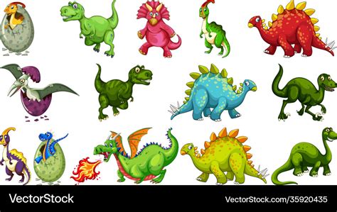 Set different dinosaur cartoon character Vector Image