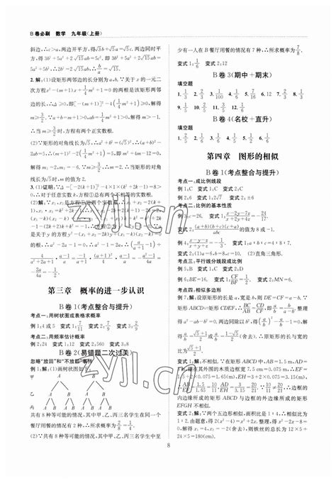 2023年b卷必刷九年级数学全一册北师大版答案——青夏教育精英家教网——