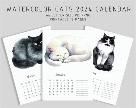 2024 Printable Calendar 2024 Calendar Printable Cat 2024 Calendar