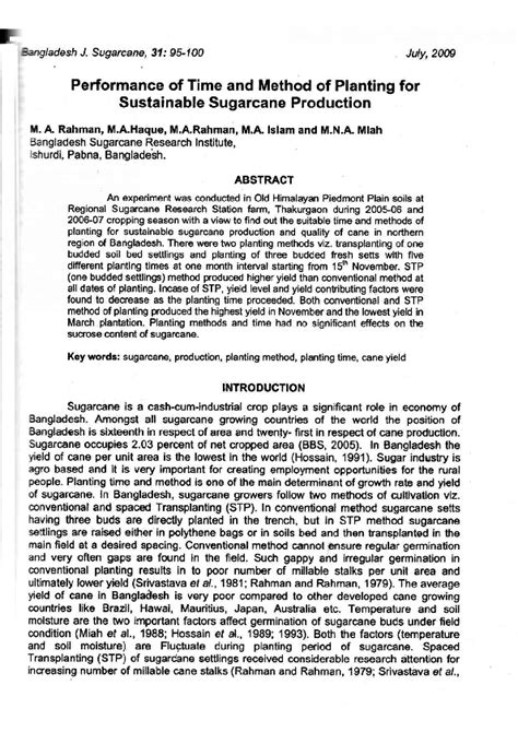 Pdf Performance Of Time And Method Of Planting For Sustainable