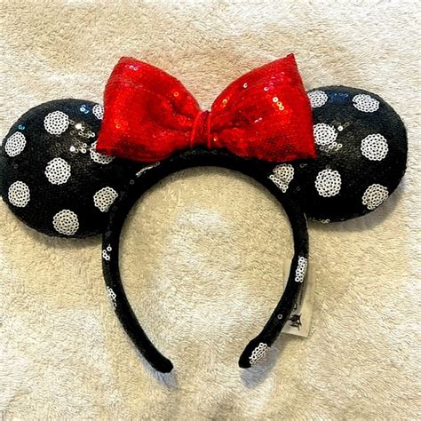 Disney Accessories Nwt Disneyland Minnie Mouse Classic Polka Dots Red Bow Ears Headband