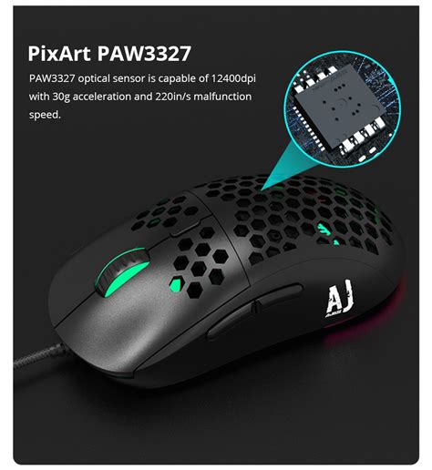 New Ajazz AJ380 Ultralight Optical Wired Gaming Mouse RGB Lights