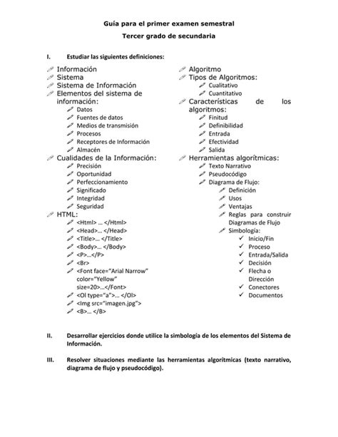 3ero guía para el primer examen semestral PDF