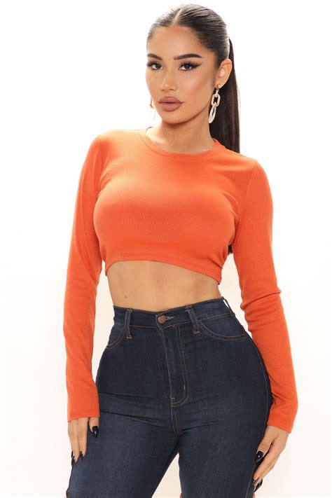 Natashia Ribbed Crop Top Rust Fashion Nova Knit Tops Fashion Nova