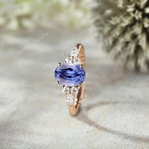 Oval Cornflower Sapphire Engagement Ring Art Deco Blue Sapphire Wedding ...