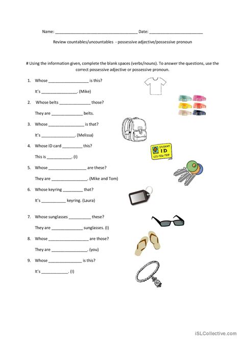 possessive pronouns Deutsch DAF Arbeitsblätter pdf doc