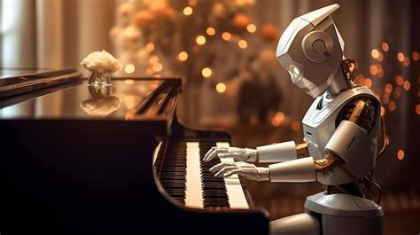 Premium AI Image AI Robotic Musician Playing Piano Futuristic