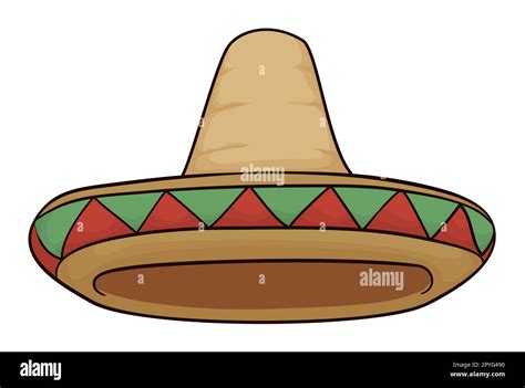 Traditional Sombrero Or Charro Hat In Cartoon Style Decorated With Red And Green Triangles In